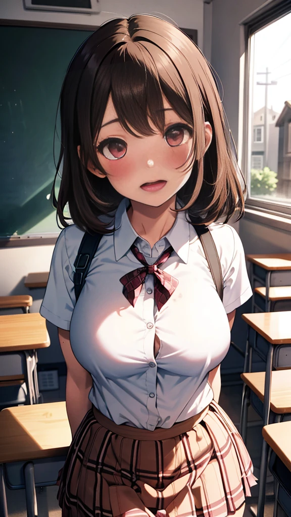 masutepiece、masterpiece、top-quality、ultra-detailliert、hight resolution、hight resolution、8K Portrait、Unity 8k壁紙のhigh-detailCG、Unity 8k壁纸、Cute little:1.5、Lori:1.5、Highly detailed CG Unity 8k wallpaper、逼真、realperson、Cute little、 Portrait photos、shinny skin、high-detail、(sixteen years old:1.2)、(1人)、Beautiful clear eyes、Ultra-fine depiction、delicated face、Lovely lips、skinny body、Big breasts thin waist、Thin leg、(school classrooms:1.6)、
1girl in, Cute, Perfect face, Seriously, (blush:1.5),
Big breasts,((School Uniforms:1.2)),(((Clothes lift:1.5))), (((Nipples))), Detailed description vagina,Show vagina,Spread legs,spreading pussy,((cum in vaginas:1.5))