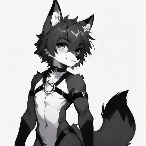 Shota the white fox wearing only rubber shorts