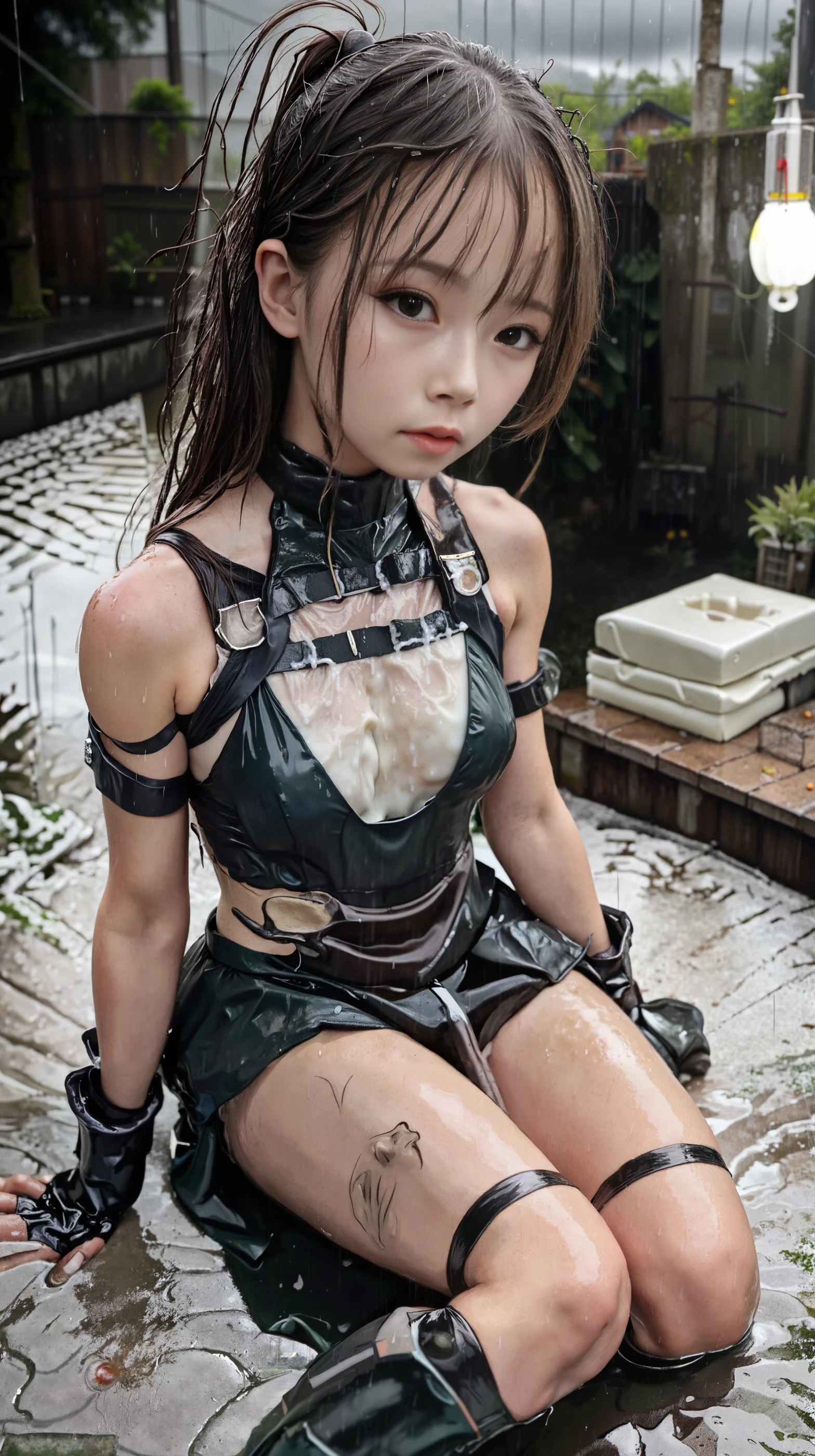 ((best quality)), ((masterpiece)), (detailed), perfect face,woman,beautiful,bondage,sexy,collar,bit gag,bdsm,ponyplay,armbinder,chastity belt,face harness,tears,embarrassed,nsfw,((ponygirl)),face harness,harness gag,tail,sad,tears,japanese_cute_girl,(thigh boots),kneeling,squatting,open legs,arms behind back,wedgie,spread legs,