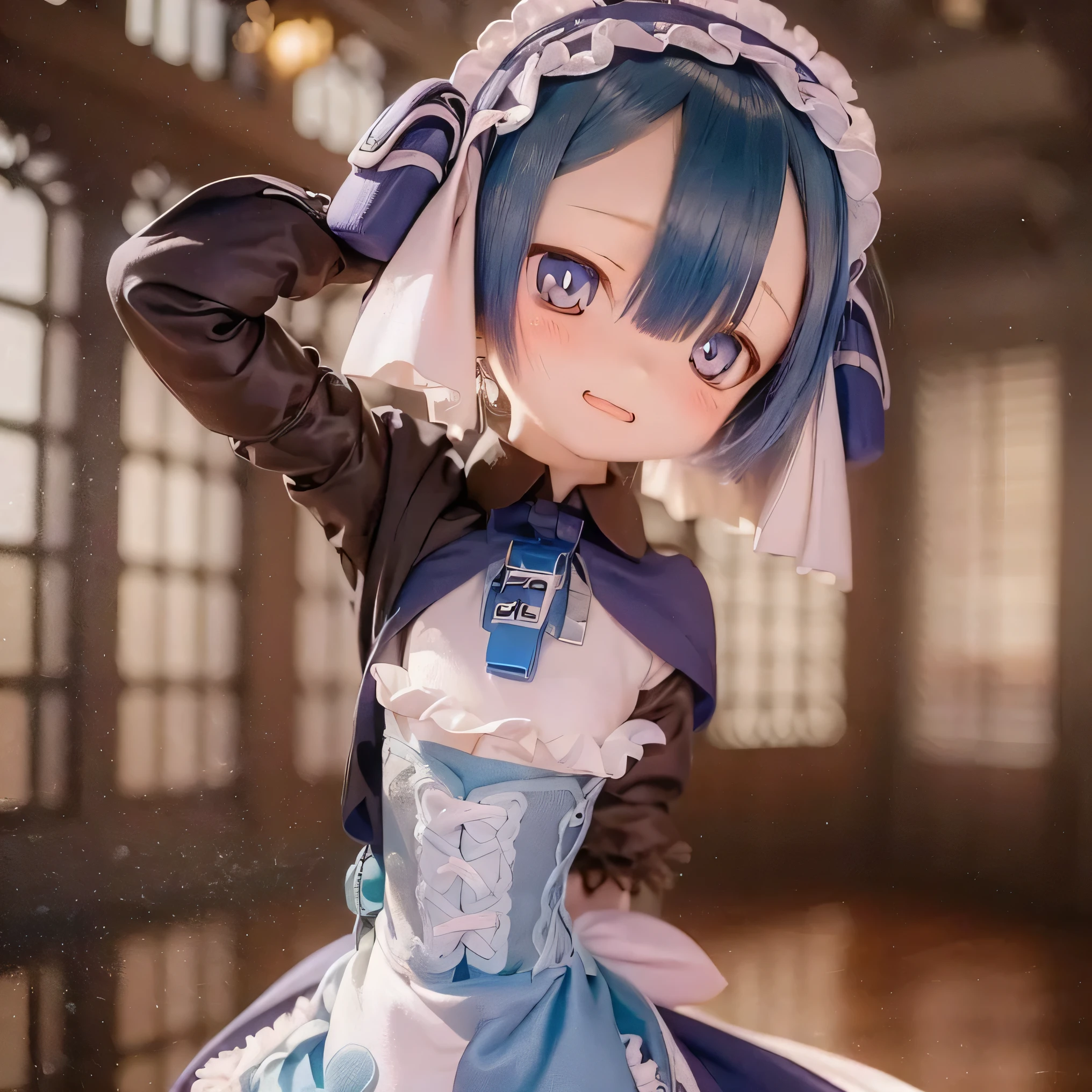 ( top quality , kampala , muffler girl :1.2), Extremely Detailed Red Hair , realistic :1.37, Made in Abyss ,( top quality , , 4K, Extremely Detailed Red Hair , muffler girl :1.2), realistic , blue hair , bright color, Concentration , Studio Lighting , Extremely Detailed Red Hair explanation, , professional hips that feel good against the skin , Anime, Shades of blue, natural light, girl , Blue Curly Hair, flat chest, Gothic Costume, innocent expression , Elegant Exterior , Long eyelashes 、 Looks like a face {x} , Expressive eyes , rosy cheeks , soft writing on the back leg , often wears gothic ta clothes 、 showed me my legs in that costume in high resolution 、(((かわいい立ち pose ))) (((((whole body))))) 、 dress 、((((( chibi))))) Laughter、 pose
