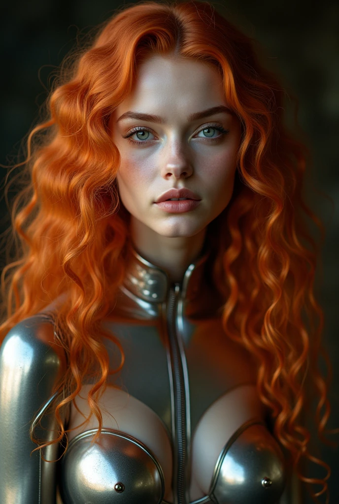 Create a breathtaking, ultra-high-definition image in 16K resolution that captures the elegance and innovation of a high-fashion runway scene, with a realistic photo aesthetic. | Visualize a stunning red-haired supermodel with flowing hair, beautiful eyes, an aquiline nose, and cute freckles across her cheeks. She exudes confidence and grace as she walks down the runway in avant-garde clothing. Her outfit is a bold and innovative design, blending unique fabrics, shapes, and textures to create a captivating and artistic ensemble. | The scene is set on a high-fashion runway, with dramatic lighting that highlights the model and her outfit. The background features an audience of fashion enthusiasts and critics, seated in rows, their attention focused on the model. The runway itself is sleek and reflective, adding a modern and sophisticated touch to the scene. | Capture the model in a dynamic pose, showcasing the movement and flow of her avant-garde attire. Her expression should convey a sense of poise and allure, as she confidently strides down the runway. The camera angle should emphasize her full body, highlighting the intricate details of her outfit and her statuesque figure. | The overall ambiance should integrate vibrant colors and rich details, creating a sense of depth and immersion in this high-fashion world. Ensure anatomical correctness, with a focus on ultra-detailed textures and high-quality rendering, capturing every nuance of the model's appearance and the avant-garde fashion design. This masterpiece should embody the spirit of innovation and elegance, immersing viewers in its lifelike depiction. | Keywords: (red-haired supermodel:1.3), ((realistic photo)), ((cute freckles):1.2), ((aquiline nose):1.2), ((beautiful eyes):1.2), ((avant-garde fashion)), ((fashion runway)), ((dynamic pose)), ((dramatic lighting)), ((detailed textures)), ((high quality)).