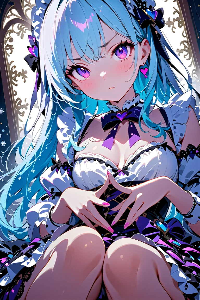 masterpiece, Highest quality, Illustration of the novel, High resolution, 18+ Adult content, Sensual, Intimate, Emotional, Passionate, romantic, sweet, Adorable, Innocent, Pure, Charmな, Charmな, Charm, mysterious, Charmな, Charmな, Immersive, Charmな, dream-like, Surreal, Imaginative, Whimsical, Artistic, Avant-garde, timeless, elegant, Sophisticated, chic, Sophisticated, personality, original, Charmな,((Maid clothes:1.3)),(guitarist:1.3)、Female Band、live、((Upper Body:1.3)),((Throne of Power,Throne of Power:1.3))