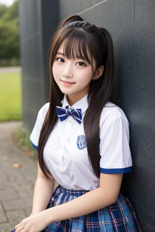 (highest quality、masterpiece:1.2)、highest quality、realistic、photograph、High resolution、1080p、8K、Pale, rough skin、The face is especially pale., physical rendering、((Height: 155cm)), one Japanese girl、A siren who looks like a Japanese junior high school student sitting in a music room、cute japanese girl, 14 years old, , (((big very detailed beautiful dark brown eyes))), ((blue girly large wine-red glossy polyester Japanese school ribbon bow tie)), ((((very beautiful black long braids hair)))), ((((deep blue colored tartan checkered formal long pleated pleated skirt)))), ((Shiny beige blouse)), (((Looking at the viewers with loving eyes, smiling))), ((((Very happy)))), mouth is open, The big skirt is very cute, detailed fingers, Slender body, ((curled bangs)), so beautiful, long eyelashes, ((Very big and very very very cute eyes of a Japanese girl)), ((large pupils)), double eyelids, The entire skirt is photographed, Very cute face, thin eyebrows, ((drooping eyes)), ((long eyelashes)), ((cute lovely lovely laughing laughing cheeks)), ((The pure white light hits her face from the front, making her skin and eyes shine beautifully.)), (((((Very neat and so beautiful))))), shot from the side, ((idol face)), ((The sun is shining on my cheeks))