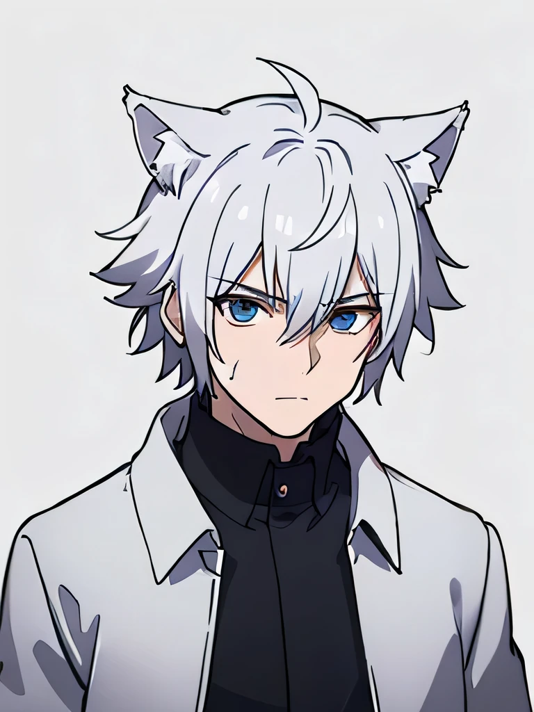   old male, indonesian , have canines, brave, strong , tough ,  hair color white,  short hair , using a fluffy coat, Having Wolf Ears