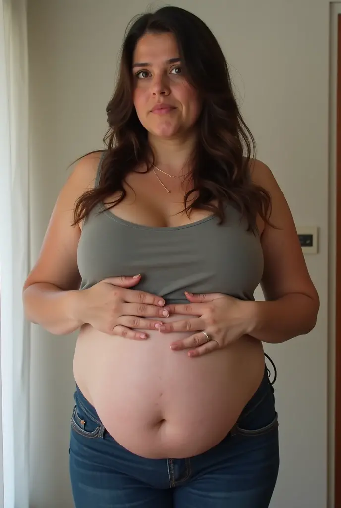 Dslr photo, (extraarms:1.2), (8k, 4k, masterpiece),nerdy nerd geeky geek indian woman, glasses, laughing, candid, posing indoors, bedroom, night, (small black tank top),(huge breasts:1.2), full breasts,(cleavage:1.2),sleeveless, skirt, shorts, showing bare pregnant belly, bracelets, smiling, blurry background, (upper hands on head), (lower hands holding pregnant belly stomach), (elbows out), arms fully extended, dynamic, proud, looking at viewer, looking down, full subject in frame, full body view, side view, flat shoes, pregnant,  preggo, (extraarms:1.2), four arms