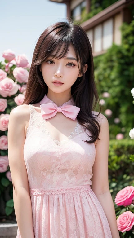 Mass Piece, Top image quality, High resolution, Ultra-high resolution, depth of fields, Short hair, Brown hair, Pink eyes, (Hairpin), wedding dress, flower, chies、Nipples are visible