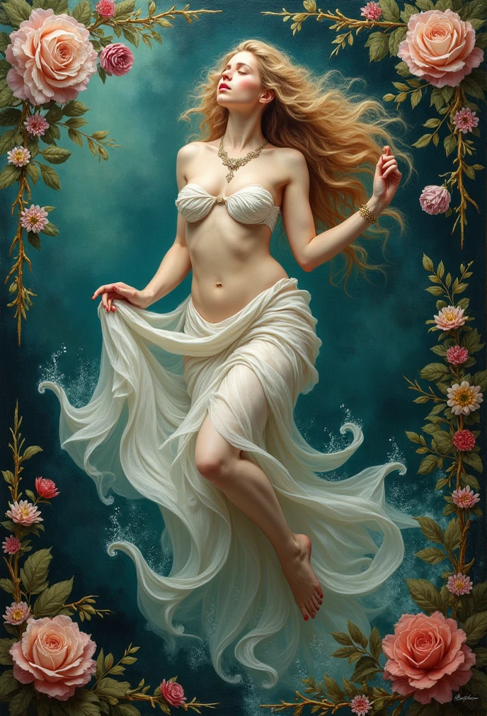 (there are a group of 9 womans taking a bath in river, deer, bow, archery, full body, cinematic screen, ethereal, detailed, alluring succubus, ethereal beauty, perched on a cloud, (fantasy illustration:1.3), enchanting gaze, captivating pose, otherworldly charm, mystical sky, soft colors, (detailed cloudscape:1.3), (high-resolution:1.2), ((masterpiece)), (best quality), HDR, ((masterpiece)), (best quality), HDR, FEMME,artistic, Soft color palette, windblown flowers, Sparkle, magical photography, Soft smooth lighting, Light background,[light smile], expressionless, river, forest, rock, dramatic sky, warmtone, woman running,, a mature sad female, ethereal, large breasts, vivid color, bare shoulders, arms down, armpits, thighs, [light smile], expressionless, masterpiece, 8k resolution, fantasy art, ((high jumper's body proportions)), ((((no panties)))), ((no panties))), ((( No pants))),(((No socks)))),(No skirt)))),((No shoes)))),((Dynamic posture)))), (Full body))), (Greek feet), (Carefully groomed nails),((Delicate and small toes, perfect toes))), (Camel toes),((Correct anatomy)),((Correct dissection))),( Clothing: high slit design, white flowers cut at the waist, perfectly blending with the figure))), (((the world of clouds and mist))), (the clothes are painted with dirty and blood )))),