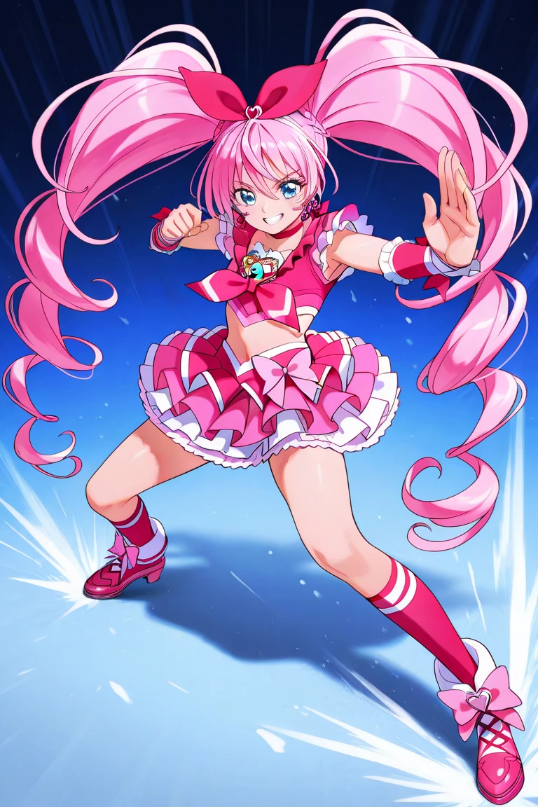 sailor girl in a pink dress and white top with a pink hair, sailor moon!!!!!!!!, the sailor moon. beautiful, pink iconic character, by Sailor Moon, sailor moon style, magical girl anime mahou shojo, inspired by Sailor Moon, pose(arms up + happy), style of magical girl, humanoid pink female squid girl, anime pose, shining pink armor