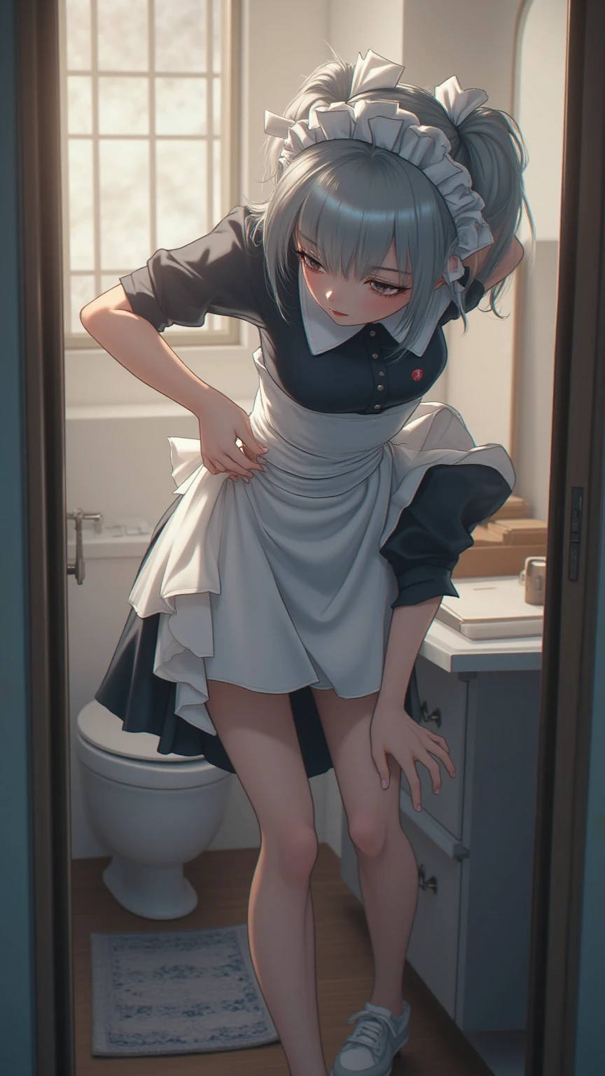 nsfw, (masterpiece, top quality, best quality, highly detailed:1.6), extremely detailed CG unity 8k wallpaper, (bravery crying, sobbing:1.5), (A princess is standing in the hall of a castle, leaking urine, indoor, White princess dress, silver tiara:1.4), (Unsurpassed gorgeous rococo victorian gown with voluminous hoop skirt and long hems, princess style skirt, Maxi Length), strong facial expression, (sharp eye:1.2), (scowl:1.1), (embarrassed,blush:1.3), (steam:1.5), (wet:1.1), (sweat:1.1), (trembling:1.3), (parted lips:1.4), (harf open eyes:1.5), (feeling weak:1.5), (shoot from front, looking at viewer:1.3), (leaning forward,close knees, hands between legs, pee running down legs:2), (((clutching crotch))), White high-heels, (long hair, Silver hair:1.3), (woman trembling with sexual climax:1.5), colorful, full body, wide shot, perfect composition, (Crossing legs, Touching the crotch:1.7), urination, incontinence, piss, peeing self, A lot of pee, pee running down legs, (((pee stream))), (pee puddle), wetting herself, peeing, blush, trembling, embarrassed, large breasts, Yellow pee, ((leaking pee)), Shaking one's shoulders, Breaking a sweat on forehead, puddle of pee, Pee at your feet, Pee spread on the floor, (Pee stains), Feet wet from pee, Pee-covered feet, Pee at your feet, want to pee, about to pee, Full bladder, Pee-soaked dress, Pee-soaked high-heels, natural makeup,