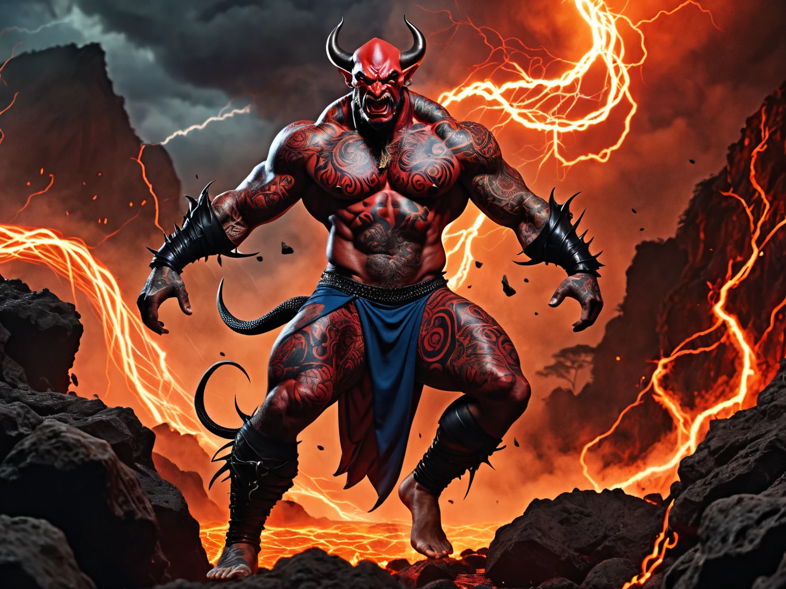 Illustrate the powerful demon Dushan, who aided the attacking kings.
