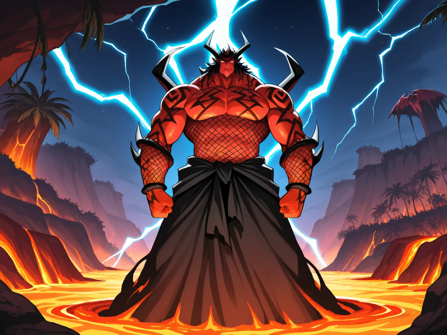 (Fire hair:1.0), brown skin, glowing eyes, (African male:1.0), muscle, fire background, glowing tattoos, 8k, high definition, huge resolution, (dreamlike style:1.0), bright colors, half body perspective, bone necklace, handsome, short beard,