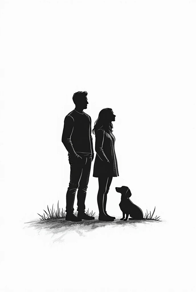 just create the silhouette with lines as if it were a 's drawing, of a family with father, mother, dachshund dog