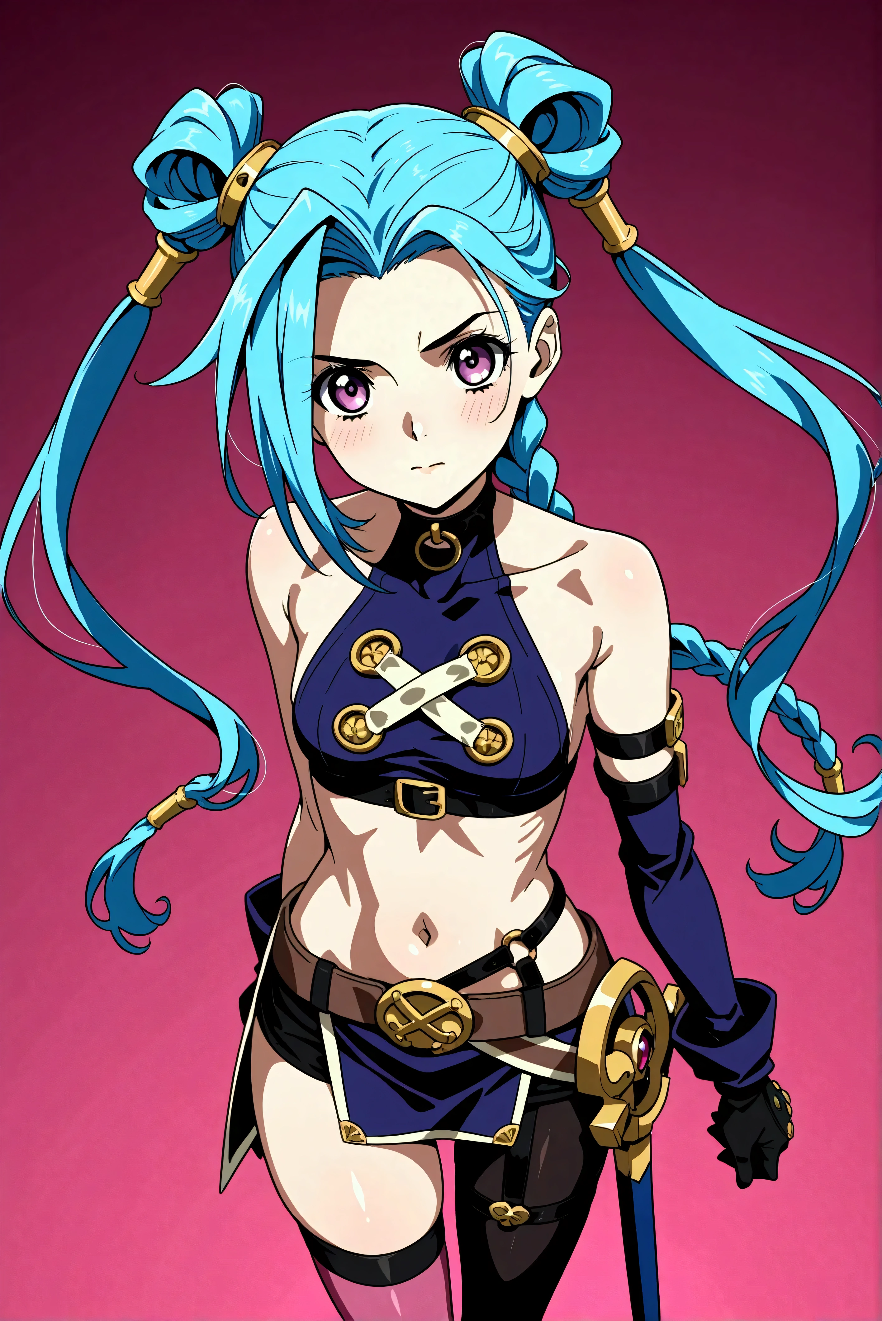Créez un design ou un concept créative et ludique d'un personnage inspiré du concept de « Nude Jinx » de noel, une représentation sexy et séduisante tout en mettant l'accent sur ses traits de personnalité, son style et la façon dont elle interagit avec le monde qui l'entoure. . Mettez l'accent sur sa nature ludique, son énergie vibrante et son sens unique de la mode d'une manière légère et artistique avec une touche de vacances, en incorporant des éléments qui reflètent à la fois sa personnalité chaotique et l'esprit festif de Noël. Utilisez des couleurs vives, des motifs ludiques et des contrastes inattendus pour capturer sa nature espiègle tout en célébrant la joie des fêtes de fin d'année. Tenez compte d’éléments tels que les décorations, les tenues et les interactions avec les symboles traditionnels des fêtes. Visez un design amusant et fantaisiste qui équilibre l'énergie sauvage de Jinx avec la chaleur de la joie festive avec une contenue explicite.
