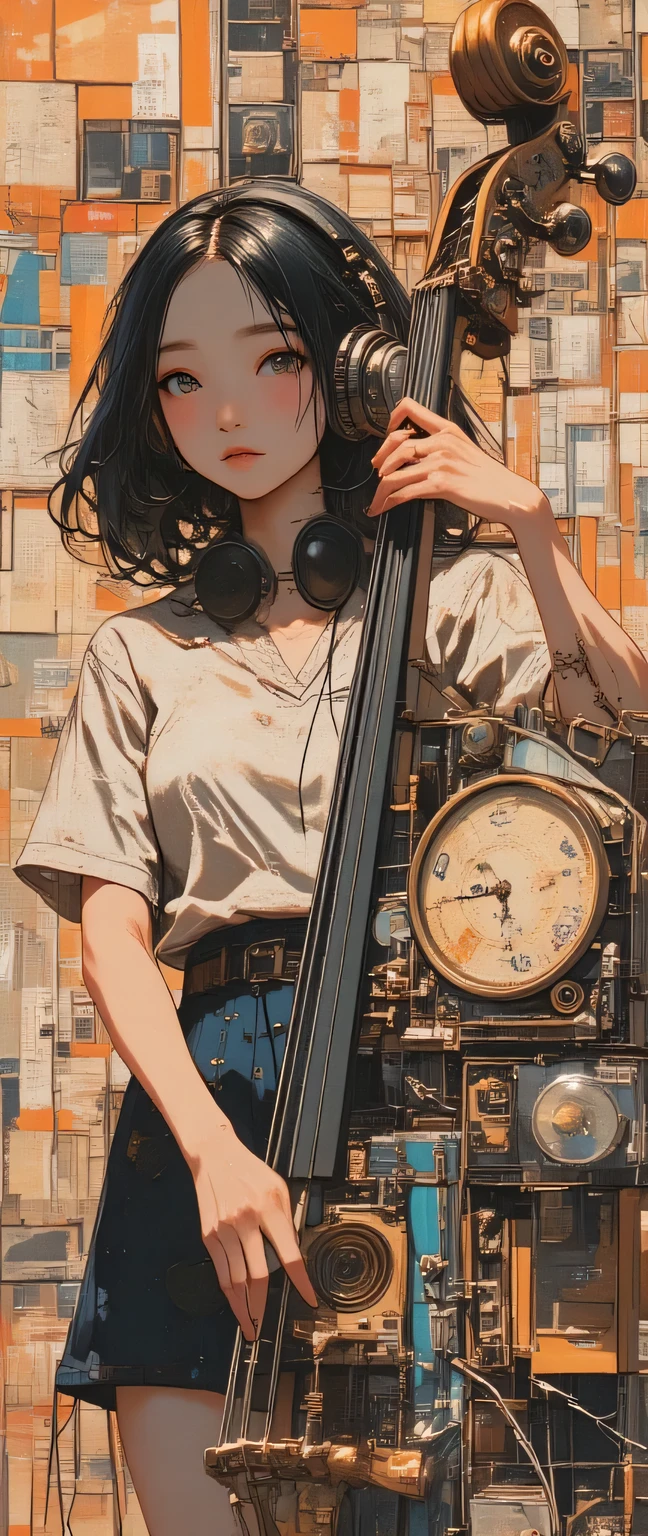  breathtakingly beautiful,  Thrilling Works ,  jazz girl playing double bass,  music girl and double bass , Elegant double bass ,  headphones:1.331,  anatomically correct 5 fingers :1.331,  tea hair,  wave hair included, punk girl, woman" listen to me"Surreal collage, a contemporary artistic  collage,  collage artwork, Entry Mind Map, OUTPUT PROCESSOR , Multiple Exposure People in Paintings , NEW MAGAZINE COVER  , Create a digital collage-style image with multiple overlapping elements,   big breast , digital  collage, ( collage ),  collage art, contemporary  collage,  peak hold level meter :1.21, Patchwork, Short sleeve clothing,   White Short Sleeve Sailor Suit   :1.21,  you can see your belly button :1.21, navy skirt:1.21, mixed media  collage,   Hi-Res with Ultra-Realistic Avant-Garde Designs  ,  surreal style  ,  convertible,   I call it the inner world of the autism spectrum ,  Audio Devices, speaker,  microphone, clock,  Crowded Screens , 