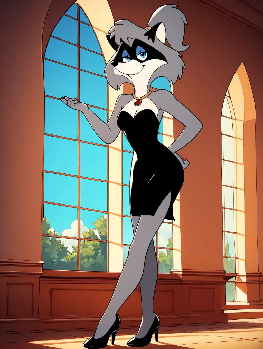 Masterpiece, best quality, Masterpiece, best quality, 1 woman , Black rabbit , ferry , conjunctivitis , sly face , indifferent face , naked , abdomen , big breasts , Long legs , hands on hips , abandoned factory , at night