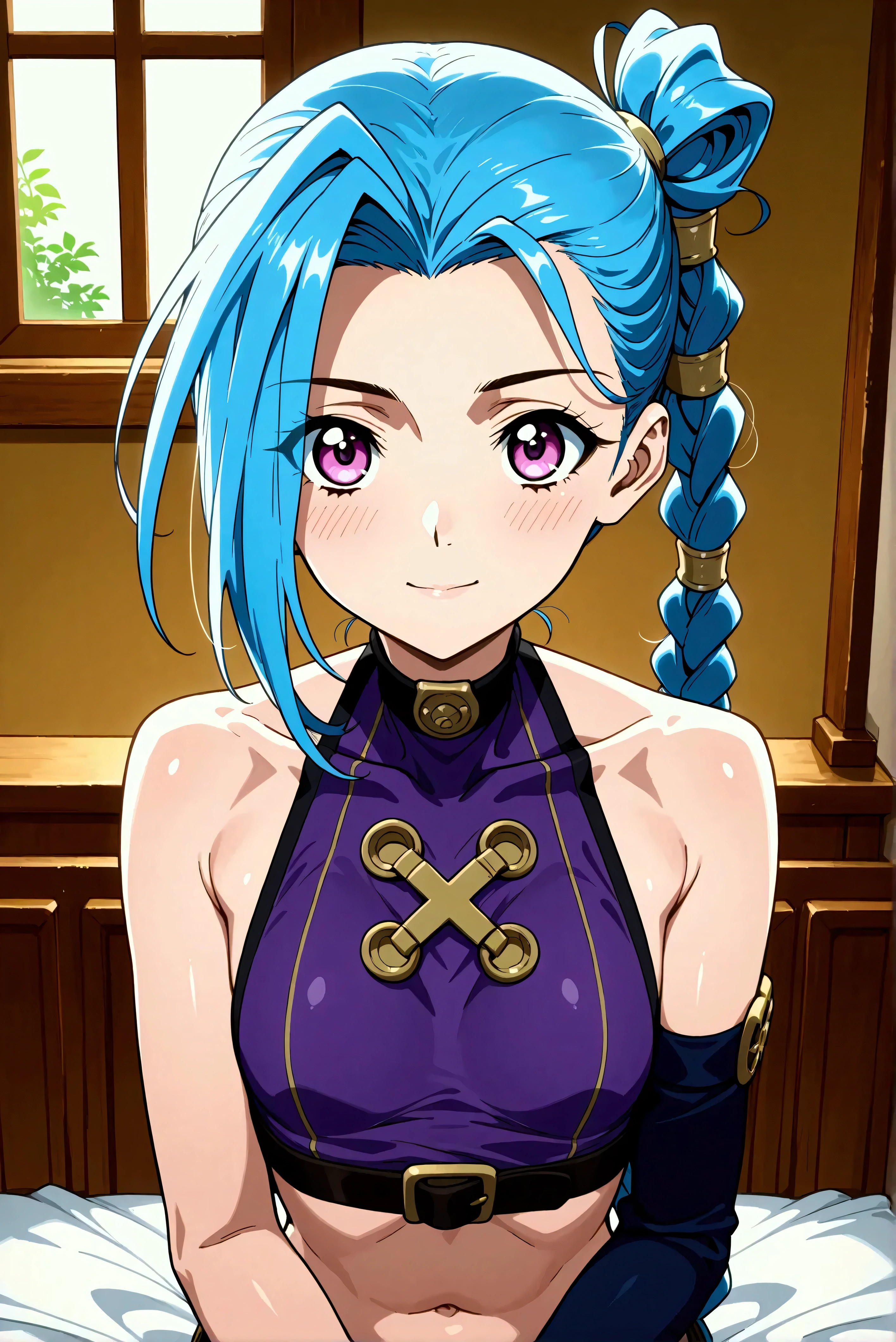 Créez un design ou un concept créative et ludique d'un personnage inspiré du concept de « Nude Jinx » de noel, une représentation sexy et séduisante tout en mettant l'accent sur ses traits de personnalité, son style et la façon dont elle interagit avec le monde qui l'entoure. . Mettez l'accent sur sa nature ludique, son énergie vibrante et son sens unique de la mode d'une manière légère et artistique avec une touche de vacances, en incorporant des éléments qui reflètent à la fois sa personnalité chaotique et l'esprit festif de Noël. Utilisez des couleurs vives, des motifs ludiques et des contrastes inattendus pour capturer sa nature espiègle tout en célébrant la joie des fêtes de fin d'année. Tenez compte d’éléments tels que les décorations, les tenues et les interactions avec les symboles traditionnels des fêtes. Visez un design amusant et fantaisiste qui équilibre l'énergie sauvage de Jinx avec la chaleur de la joie festive avec une contenue explicite.
