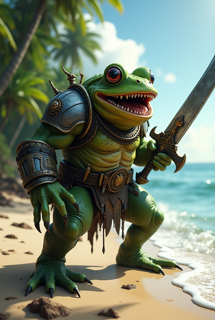 Very aggressive anthropomorphic shark warrior in a medieval setting, 4k, realistic, uhd, cinematic