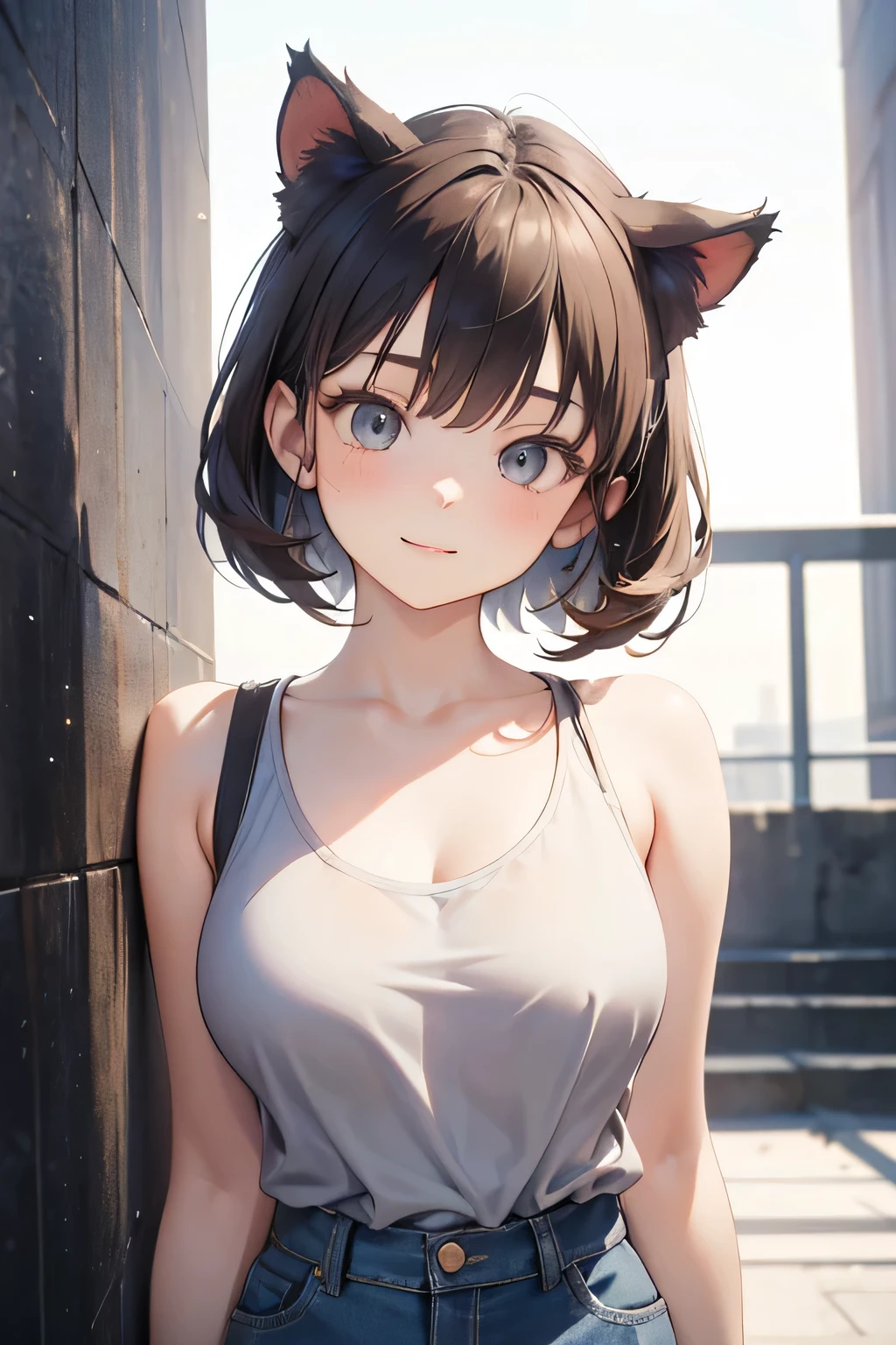 (masterpiece), (highest quality), (detailed), (IMAX quality:1.3), 3d, Pantyhose, Cat ears,
A young Asian woman, likely in her late s or early twenties, is centrally positioned in the image. She has shoulder-length brown hair with bangs . Her expression is pleasant and smiling . She is holding a White note in front of her face, obscuring part of her face. The note has tefproconcept text on it. She is wearing a light gray/beige tank top and light blue jeans . Her body type is curvaceous. The background is a plain, light gray/beige wall. The lighting is even and bright , illuminating her face and upper body. The composition is straightforward, focusing on the subject and her interaction with the note. The perspective is slightly above the subject, at eye-level, and the overall atmosphere is casual and friendly . The style of the image is a social media post , likely from a social media platform.
