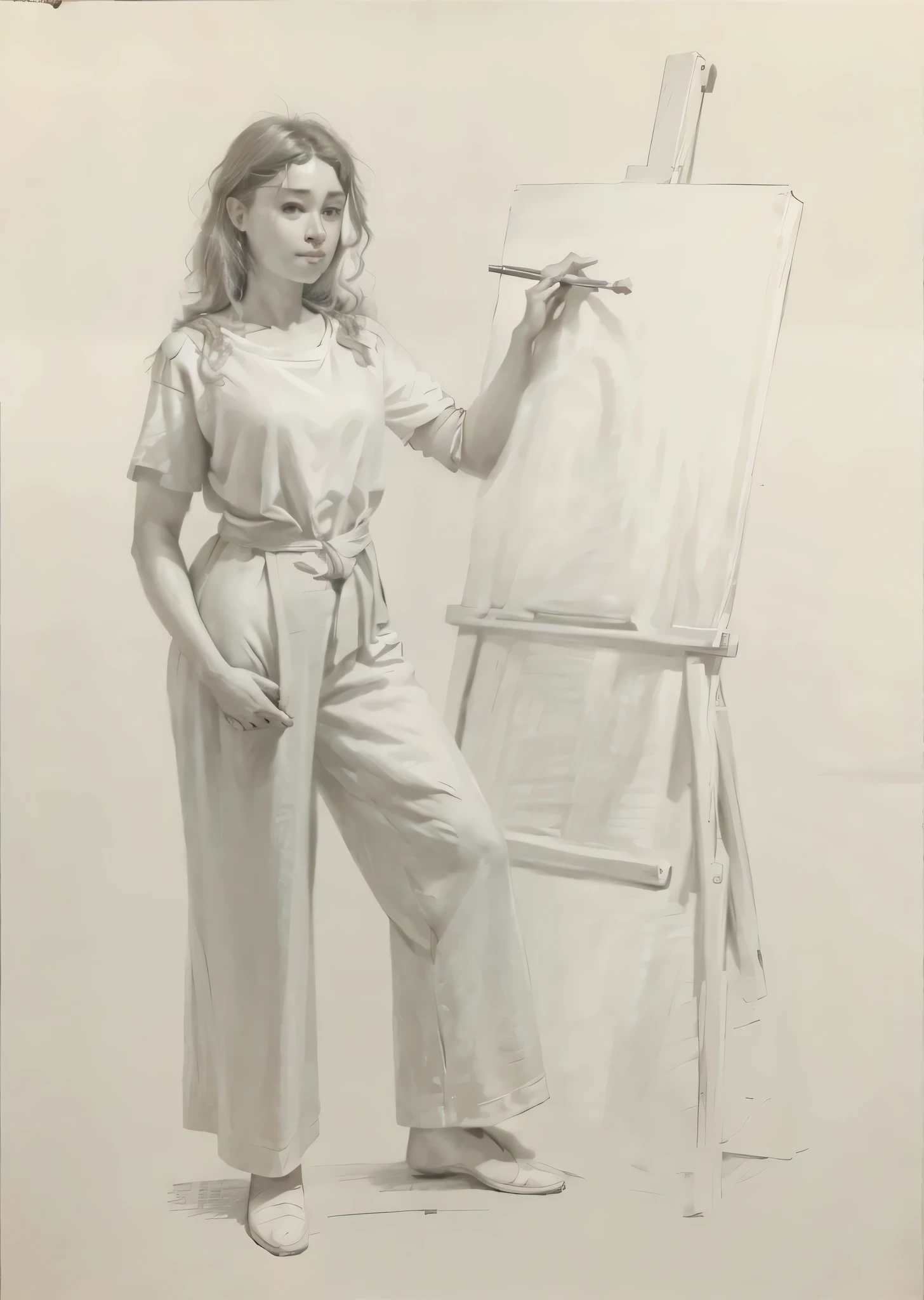 full body view of a beautiful nude 20 year old girl, pencil drawing