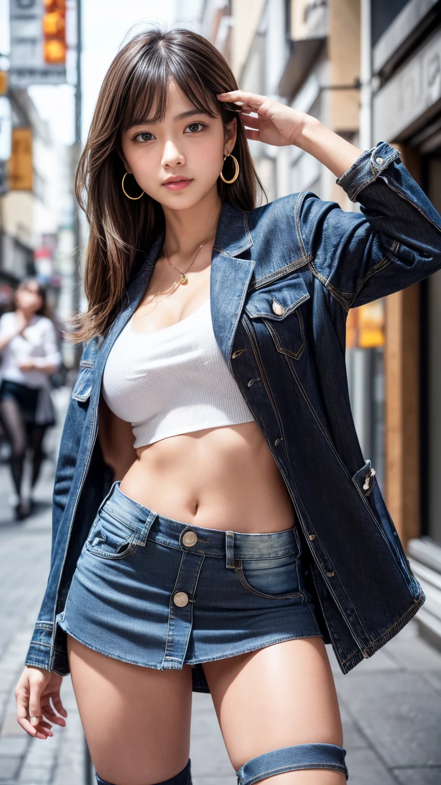 8K,Commemorative photo of twin sisters,super beautiful(like the real thing),My sister is cool, short, and has very big breasts..,lean muscular body,sexy,clear eyes,black eye,cool smile,black long perm,black jeans,compensate,super realistic skin,my sister is tall and muscular,muscular slim body,severely cracked abs,Big eyes,black eye,light brown hair ponytail,派手なcompensate,blue jeans,A bold smile,masterpiece,Photorealistic RAW photos of the highest quality。bright colors,rich colors, Backlight, cinematic lighting, film grain, to be born, 50MM lens, Nikon D850,detailed character art,fantasy art,ultra high resolution,super realistic skin,perfect hand shape,In front of an abandoned temple,beautiful expression,close,beautiful sisters(like the real thing),compensate,ダイナミックなsexyポーズ,1 My sister is wearing a denim jacket.,Violent and strongly cracked abdominal muscles,Punk up the muscles of the whole body,My tall sister has very small breasts.,1 My short sister is wearing a black jacket.,my sister&#39;s breasts are very big,