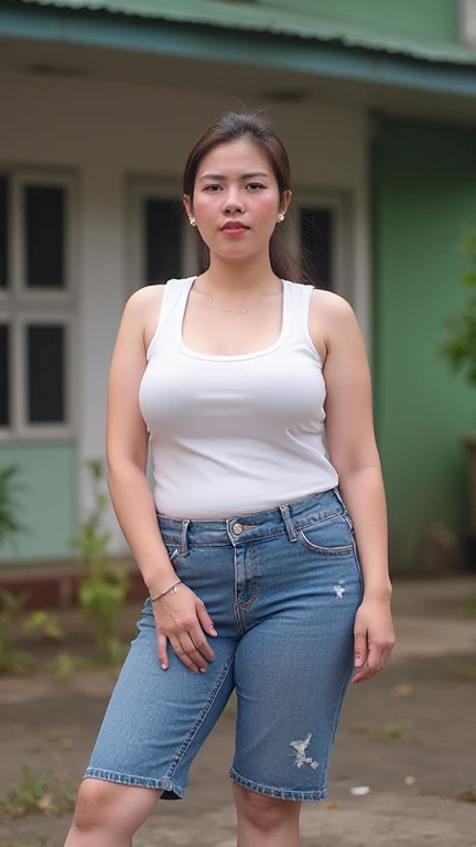 " 2woman, 35 Years Old, Indonesian , Lesbian Scene, Tank Top, big , full body, Curvy body, sharing Passionate hug and eating pussy