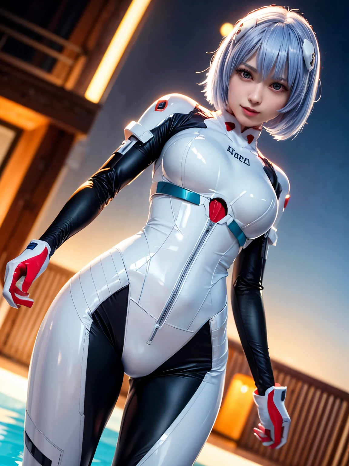 ayanami_rei,1girl,beautiful detailed eyes,beautiful detailed lips,extremely detailed eyes and face,longeyelashes (best quality,4k,8k,highres,masterpiece:1.2),ultra-detailed,(realistic,photorealistic,photo-realistic:1.37),white hair ornament,blue short hair,white bodysuit,vivid colors,portraits,studio lighting,sharp focus, show nipples, show vagina, spread legs.