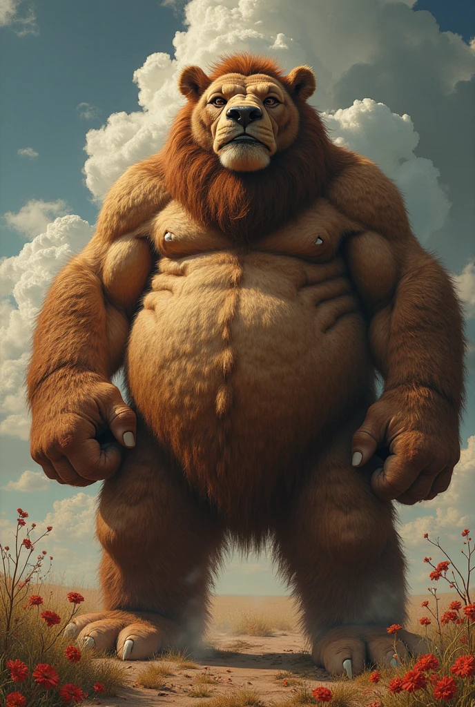 ,Anthro, male, feline, lion:1.8,(dark brown Lion mane:1.4)(brown beard:1.4),(beige fur:1.5), chubby:1.2, big body, wide body , thick furry neck and chest fluff, (middle-age), (musclegut:1.4, thick body:1.2), detailed eyes,tail,( ),detailed fluffy fur, ((intricate detail fluffy fur texture)), (by darkgem),(by OnePotatoATime),(by adios:1.2),(by taran fiddler),4k,masterpiece,full hd, BREAK