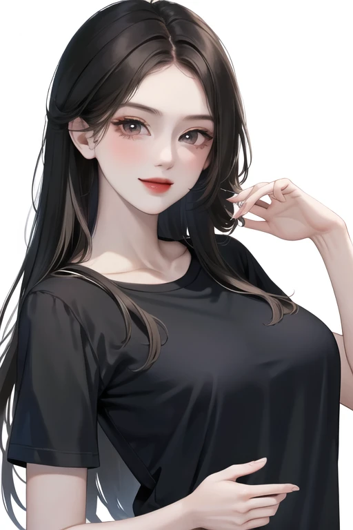MASTERPIECE,Best,((pure white background)),Light effect,superclear, the high，-definition picture, (front face) solo,_Kim Ji-ni Jennie face，Black balls，Wear a black pale green T-shirt，cleavage，