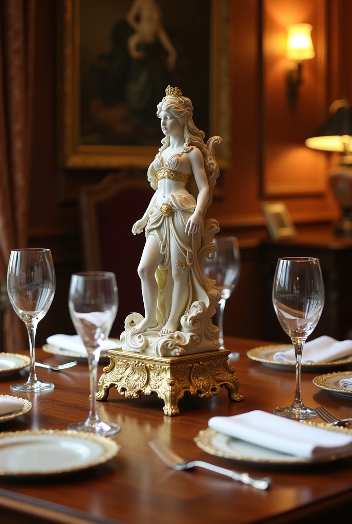 Decorative statue in the center of the dining table