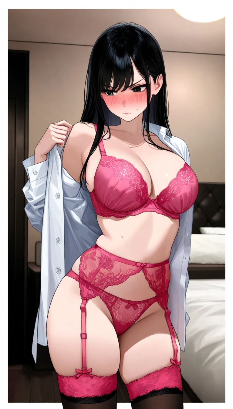 ((best quality)), ((masterpiece)), (detailed), (high resolution), perfect face, 1 Women, (violet slit eyes:1.3), (long black hair), Straight across bangs, (grown-up face:1.4), parted lips, A little big breasts, (naked bikini lingerie:1.2), ((Two old men and one woman three some sex POV:1.2)), (Embarrassed), (orgasm:1.2), (anime coloring:1.1), ((naked old men:1.5)), (irrigate cum shot:1.2), (too many cum:1.2), (rub buttocks:1.2), (Yamashiro Ren), Mato Seihei no Slave, looking at viewer, a red hair ribbon, 2d, illustration, (Ass rub), (dick in front of her buttocks:1.2), age difference, couple, hetero,