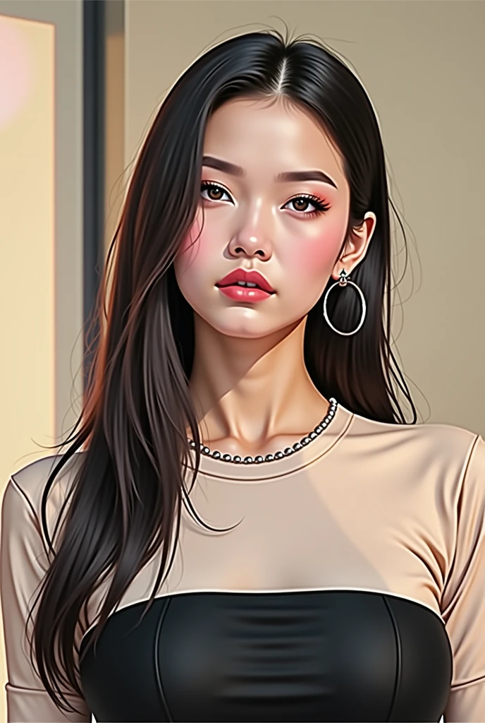 portrait of a woman with long hair and a black shirt, digital illustration portrait, in the art style of bowater, portrait of jossi of blackpink, digital portrait, digital art portrait, realism artstyle, high quality portrait, 🤤 girl portrait, realistic artstyle, # 1 digital painting of all time, #1 digital painting of all time, glossy digital painting