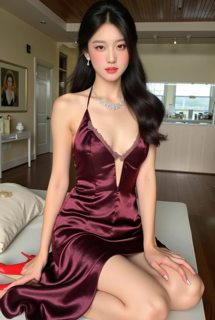 best quality,8K,solo,cute & girly,(1girl:1.3),(standing:1.3),(looking at viewer:1.4),(outdoors:1.3),Elegant,detailed gorgeous face,upper body,cityscape,downtown,Intersection,lamppost,<lora:rc69:0.8>,rc,shiny,red and black dress,