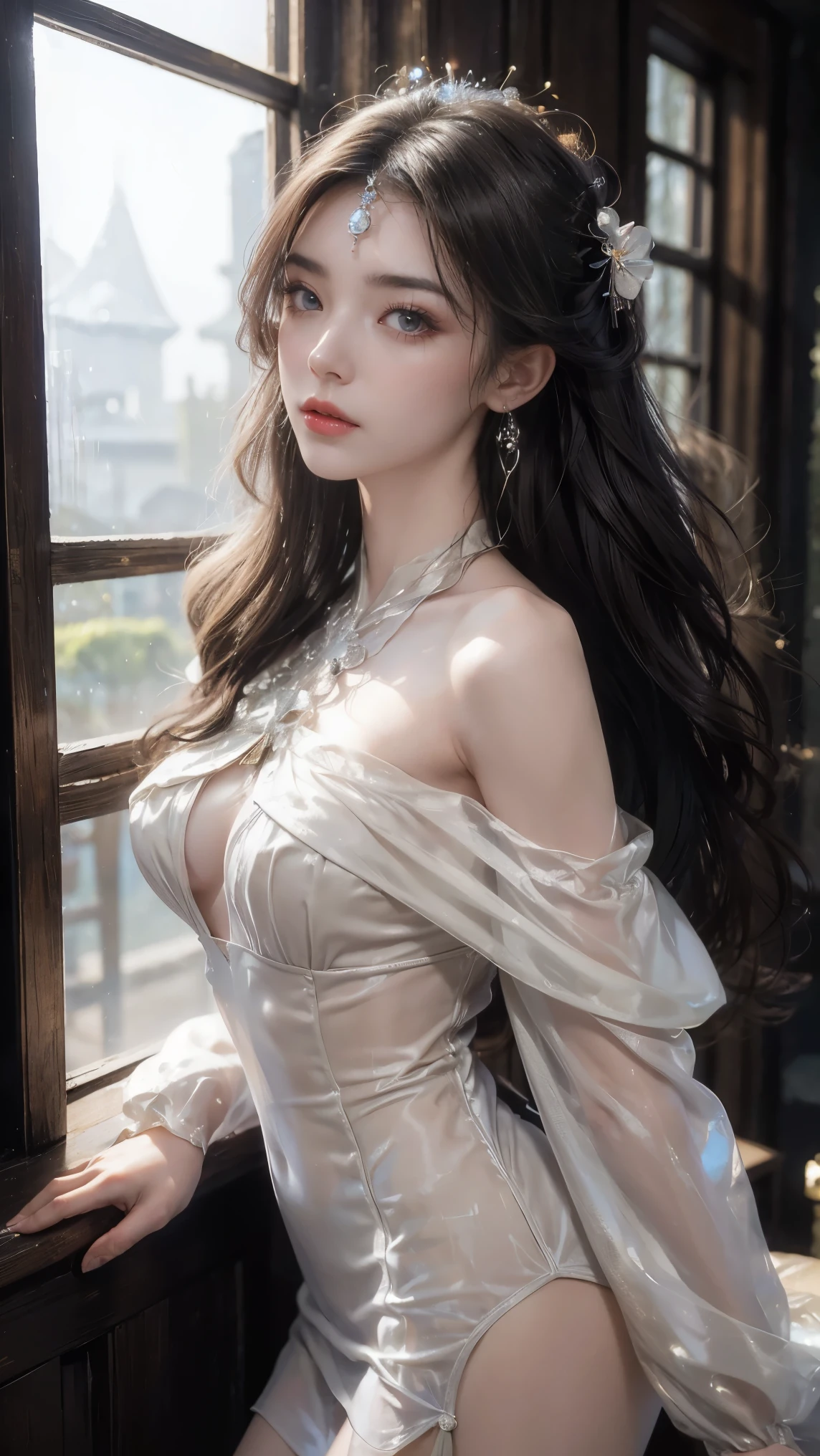 (masterpiece:1.2),best quality,high resolution,unity 8k wallpaper,(illustration:1),perfect lighting,photo_\(medium\),photorealistic,realistic,RAW, analog, Nikon Z 85mm, award winning glamour photograph,((best quality)), ((masterpiece)), ((realistic)), 18th century, vintage image, gorgeous États-Unis woman wearing, lace dress and corset, wearing a crown, 25 year old, (long brown hair), hazel eyes, small perky breasts, sitting outside at a new york caf, Statue of Liberty in background, , ((small breasts)), innocent, flower pedals in the air, (freckles:0.6), intricate details, highly detailed, sharp focus, professional, 4k, spring flowers blooming, god rays, hand model, stunning blue eyes, , delicate, innocent,highres, detailed facial features, high detail, sharp focus, smooth, aesthetic, extremely detailed, photo_\(ultra\), photorealistic, realistic, post-processing, max detail, roughness, real life, ultra realistic, photorealism, photography, 8k uhd, photography, SEMI-SILHOUETTE light, russian face
