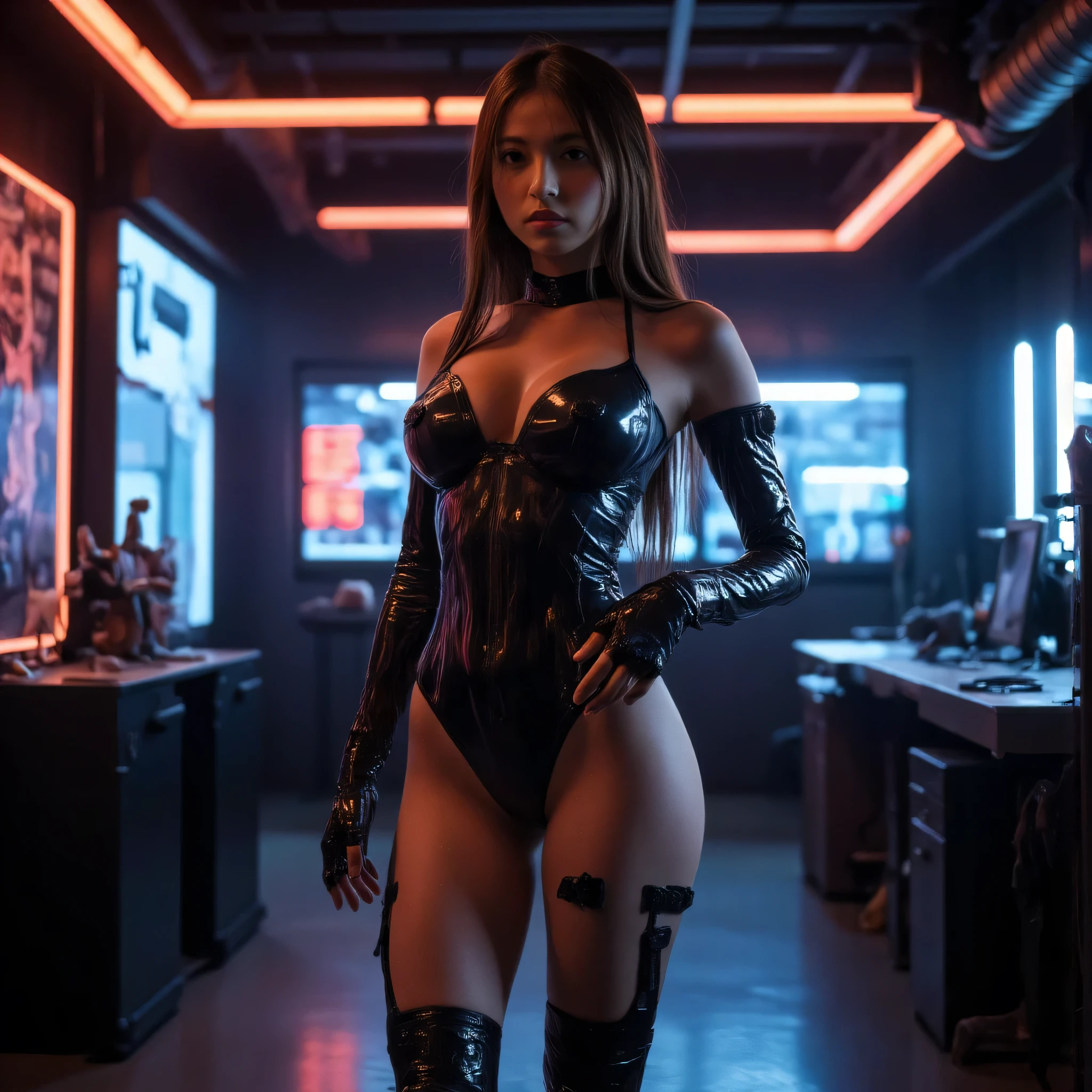(1GIRL,SOLO:2), (Tifa Lockhart face:1.1), ((GIGANTIC BREASTS, HUGE FAKE BREASTS:1.5)), (CLEAVAGE TOP:1.5), (MUSCLE ABS FEMALE:1.4), (MECHA GUARD ARMS,BLACK GLOVE:1.4), ((ORANGE WHITE MECHAGIRL CROP TOP, BLACK MECHA SKINTIGHT HOTPANTS, MECHA GUARD ARMOR LEGS, HIGH HEELS:1.5)), (Sexaroid Type), (MUSCULAR BODY:1.3), (GLOSSY SKIN:0.8), (SEXY LONG LEGS, FULL BODY:1.1), (PORTRAIT,LOOKING AT VIEWER:1.3), (female focus:0.886), (WALKING DOWN HALLWAY OF FUTURISTIC SPACE STATION:1.3), (BRIGHT LIGHTING:1.3), SUPER TEXTURE, UNREAL ENGINE RENDER, PHYSICALLY-BASED RENDERING, ULTRA HIGHT DEFINITION, 16K, 1080P.