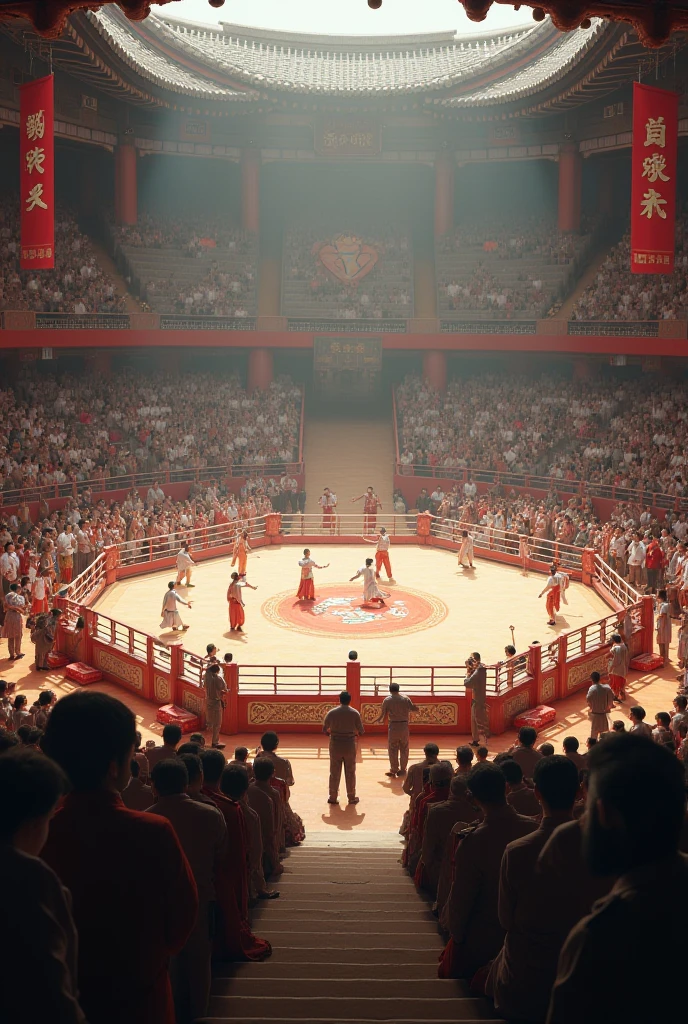 Image of wrestling stadium with skya and some infrastructure at 1950 in India