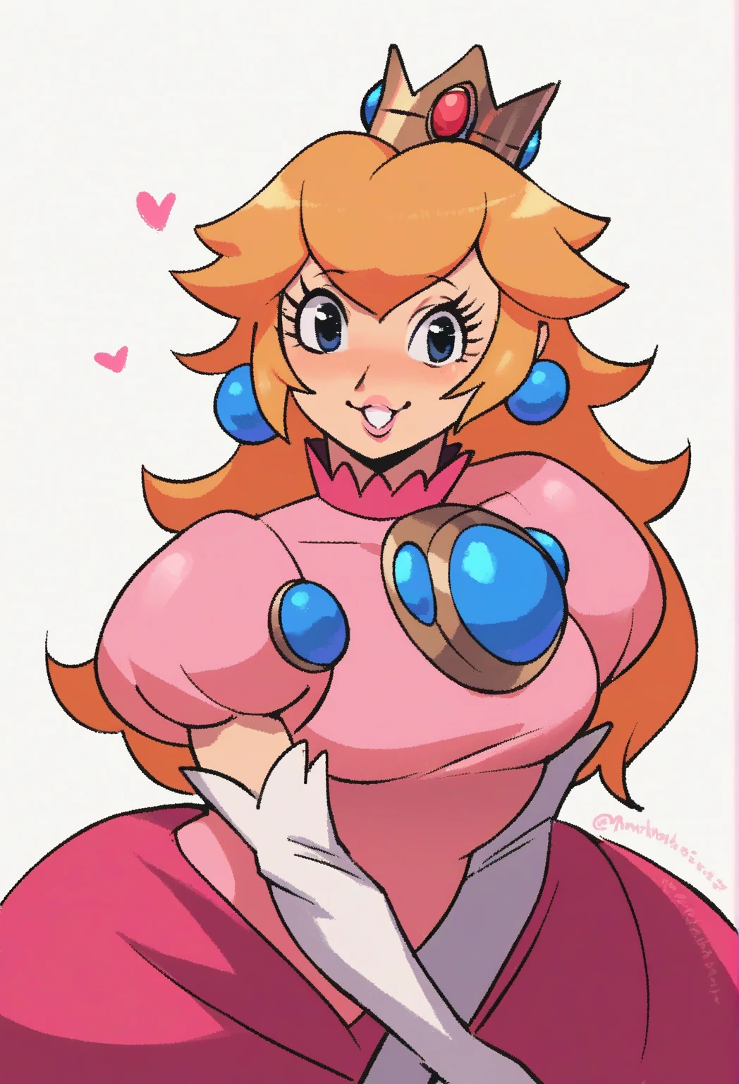 score_9, score_8_up, score_8, score_9, 1girl, princess peach, solo, , latex suit, breasts on lap, looking at the viewer, big breasts, ahegao, smile, expresive ahegao, indoor, puting breasts on viewer lap, arms down, elbow squeezing breasts, breasts squeezed together