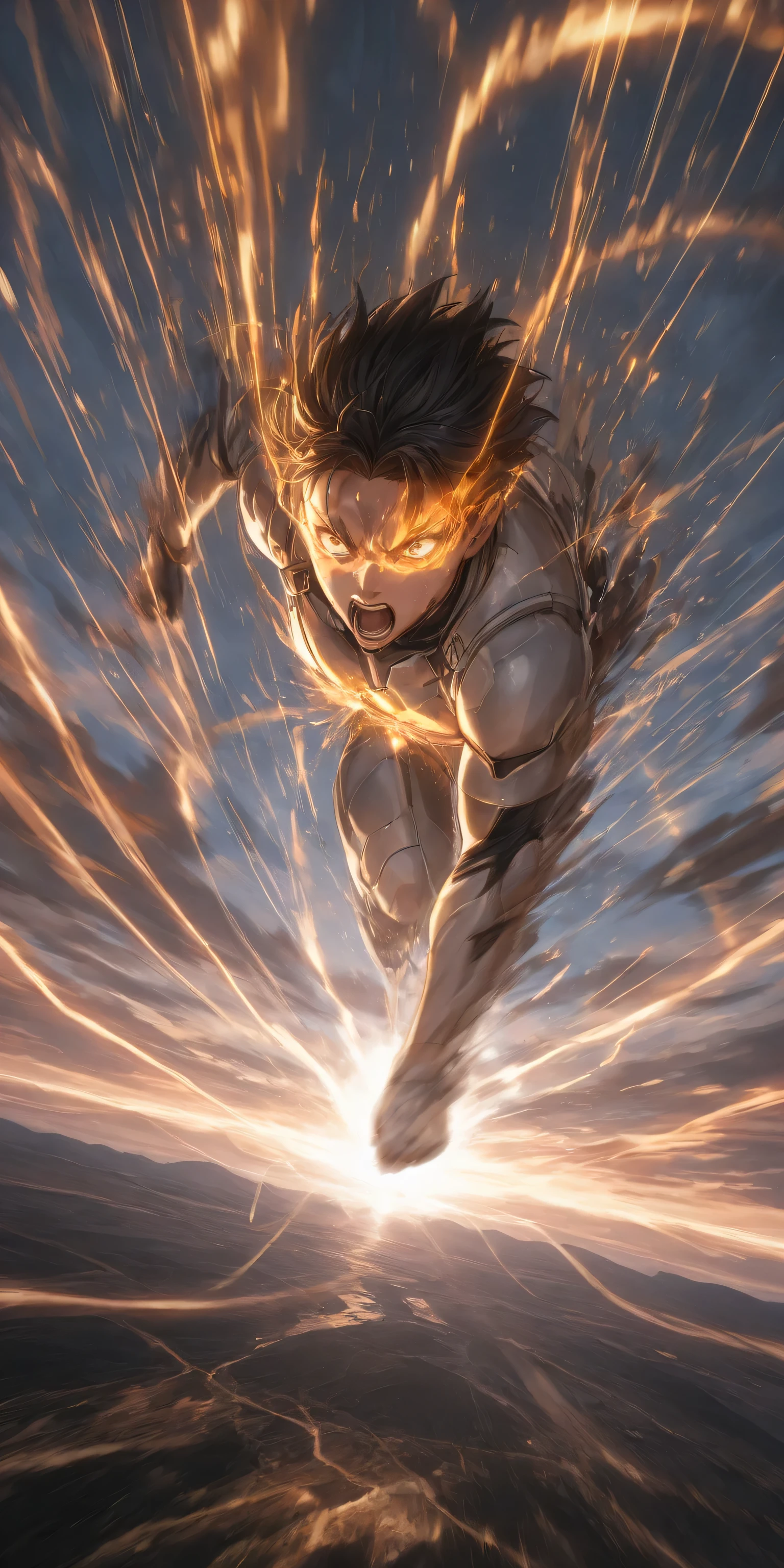 Alone, one boy\( Levi Ackerman\( person \),Dive into Titan from above with a three-dimensional maneuver , 3Dマヌーバギアによるタイタンへの very detailed on trendsなCGユニット , motion blur,( dynamic pose),mad,anger, open your mouth,\). anthro , screen capture. dynamic angle. break .quality\(8k, very detailed on trendsなCGユニットのwallpaper,  high resolution, top-quality, top-quality real texture skin,  surreal,  increase resolution ,  RAW photo, best quality,   very detailed on trends , wallpaper, Golden Ratio,   saturated realism  ,  bright color,  dramatic lighting,  compelling stories , Atmospheric landscape,  captivating visuals ,  intricate detail, Strong emotions, A dreamlike world\).landscape,  Dutch angle, action shot,( motion blur:1.3),Color limit ,Intense battle scenes
