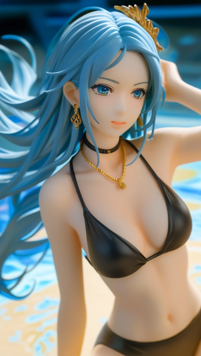 (Enrich the picture,Masterpiece level quality)Beautiful 8K CG artwork,Goddess-like posture,sittinng on the river,Postural exercises,Slim and soft,Translucent skin,Blue hair、The beauty of extra-long hair, Super Long Straight Hair,The skin is fair and juicy,Big breasts underwear uniform,Perspective Part 1.2x enhanced silhouette effect,Exquisite transparent blues pattern in pajamas,The details are intricate and exquisite,The background is slightly blurred,Charming and lustful leg seduction,Drool,J Cup Super Big Breasts,Blush,Japan goddess,Perfect body slim curves,Scene by the sea,