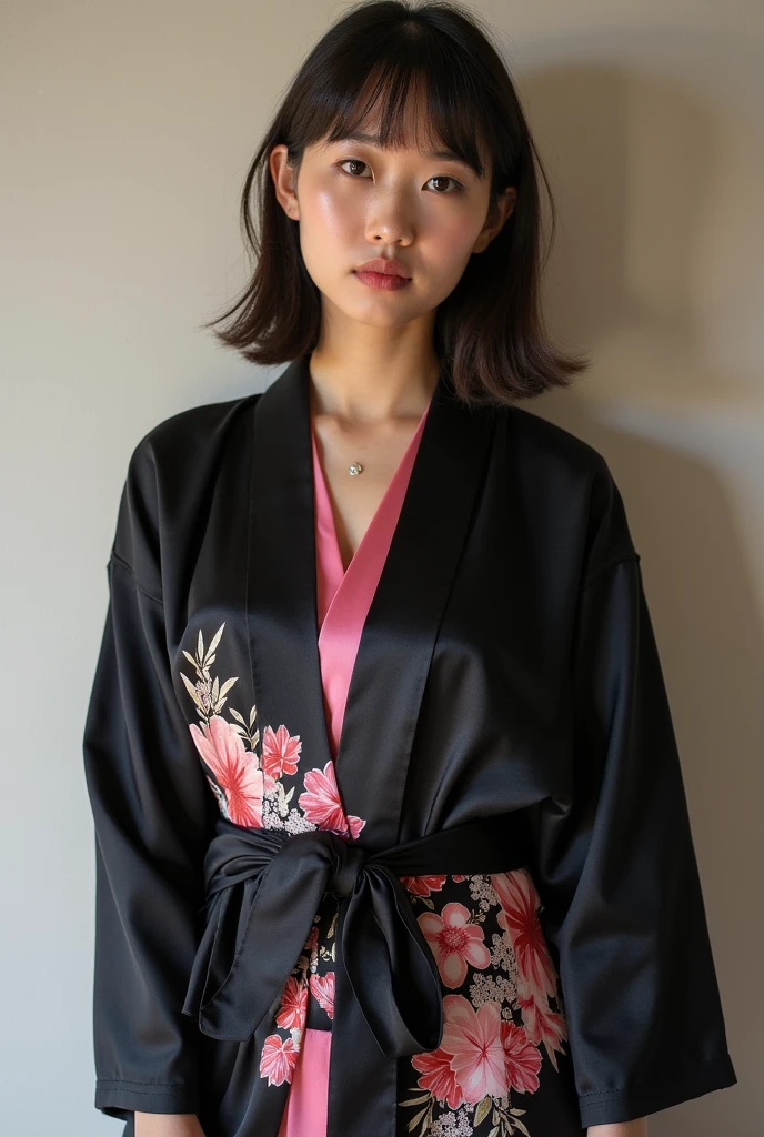 highest quality、Cute 40 year old woman、Black Hair、Bobcut、Are fat、sexy、embarrassed,blush:1.3、Indirect lighting、On the futon、floral pattern kimono