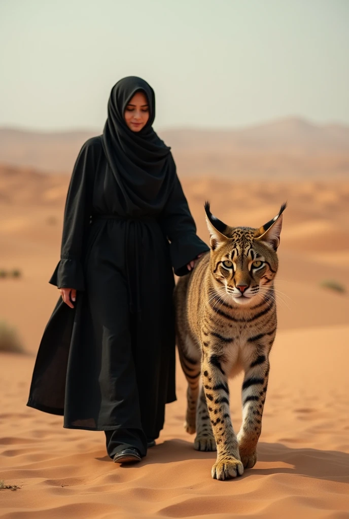 A woman with a hijab stands alone in a dense forest full of strange creatures and has a beautiful and luminous face, and all these creatures obey her.