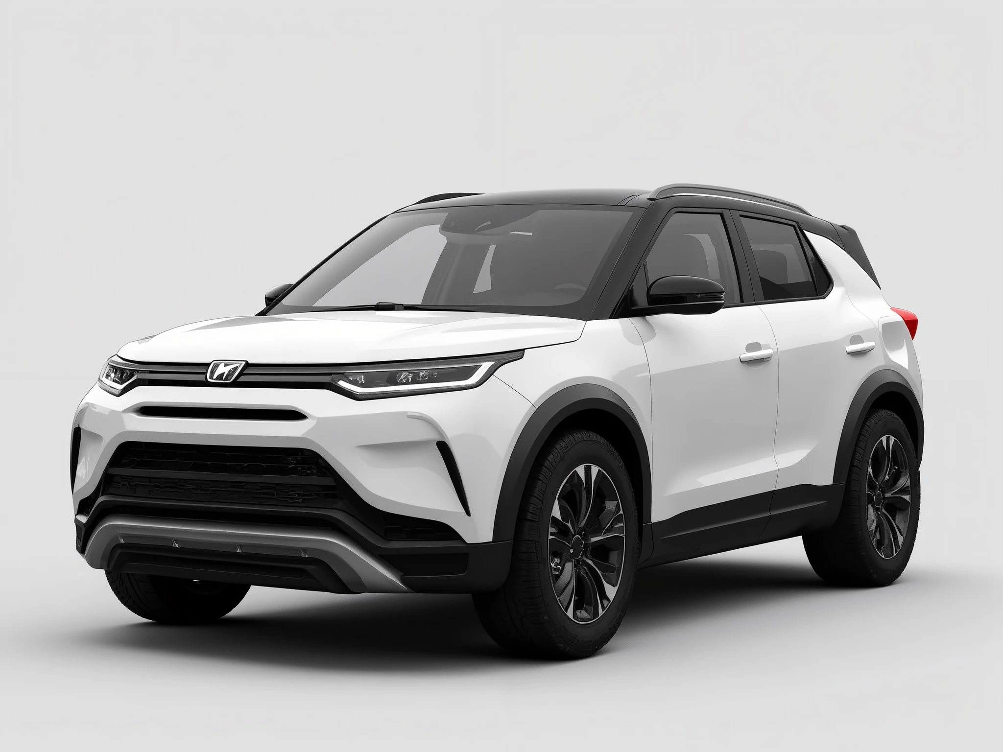 suv, 4door car, white car, right side, decent sized wheels, angular design