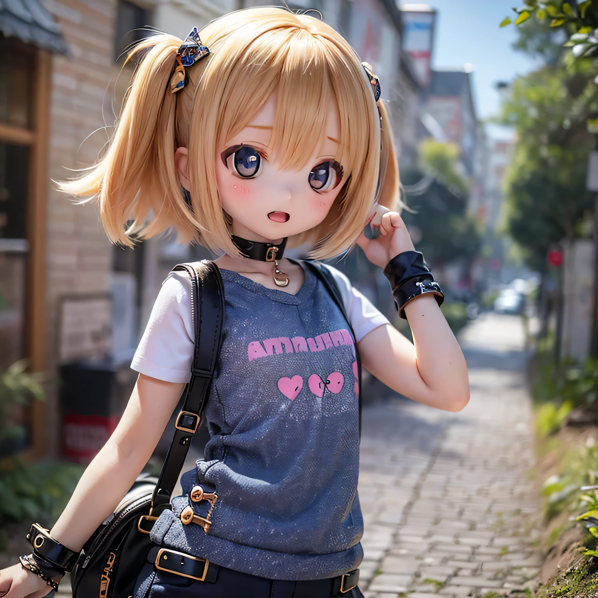 1 girl, slender face, Messy and short blonde hair, eyes are a striking shade of blue, very fair complexion, average height, ratty and torn clothes, HD, Anime, Child