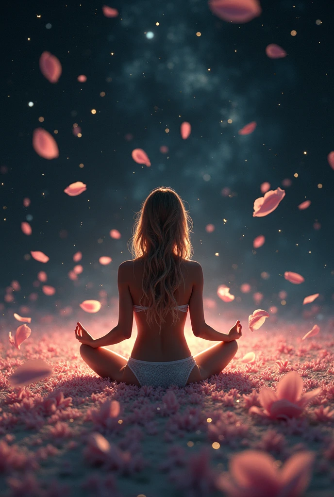 Pre-Girl,meditate with your legs crossed, in the center,Very bright color, Particles of light, The light shines, Musibu, Wallpaper Art, UHD wallpaper