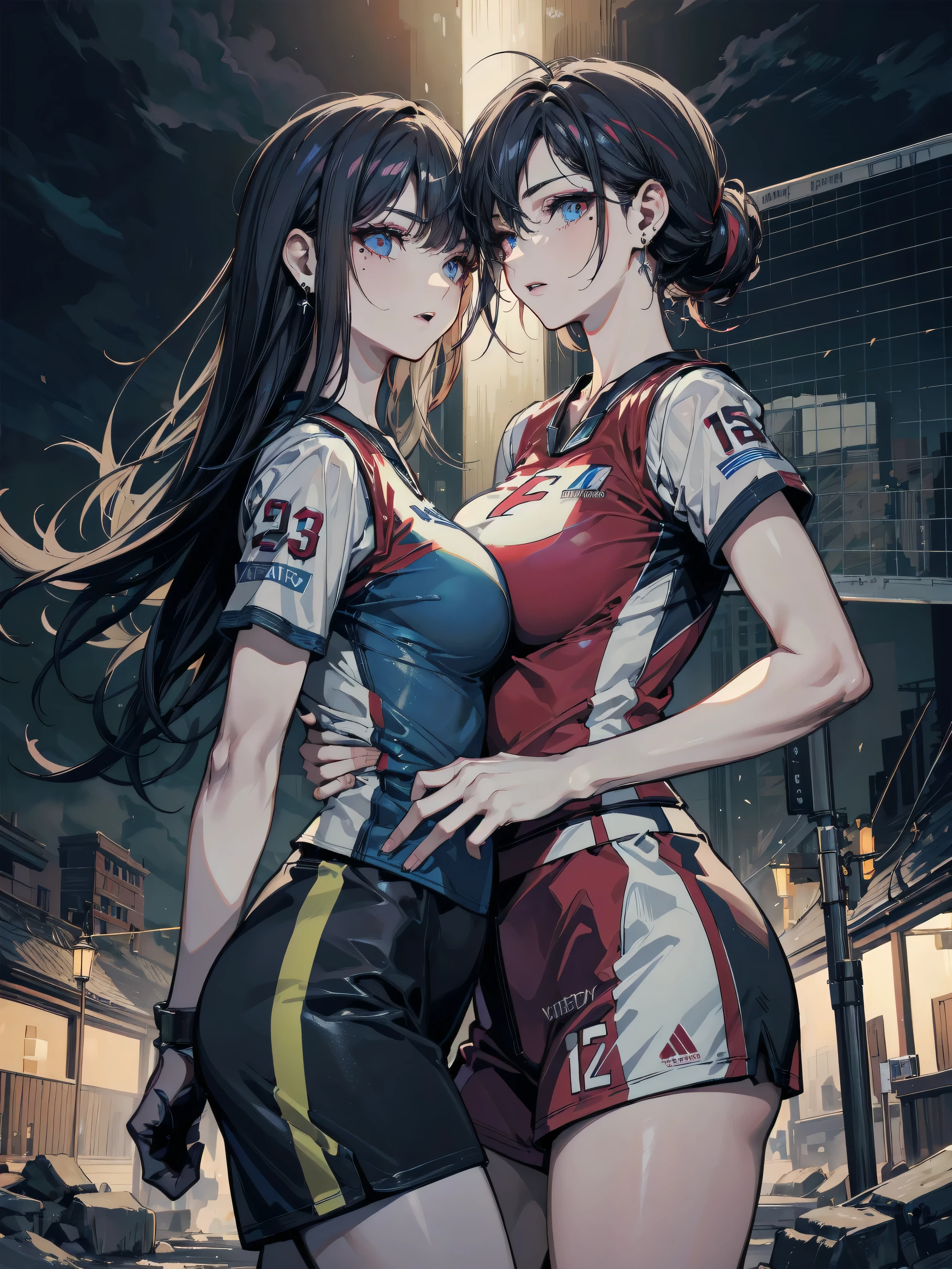 2 ragazze diverse viste da dietro,ass support,guardandole da dietro,grande culo,grandi tette,felice di stare con te,enorme culo,enormi tette,ultra-highres, ultra-detailed, best quality,perfect hands,2 ragazze,fire fighters 2 girls,city