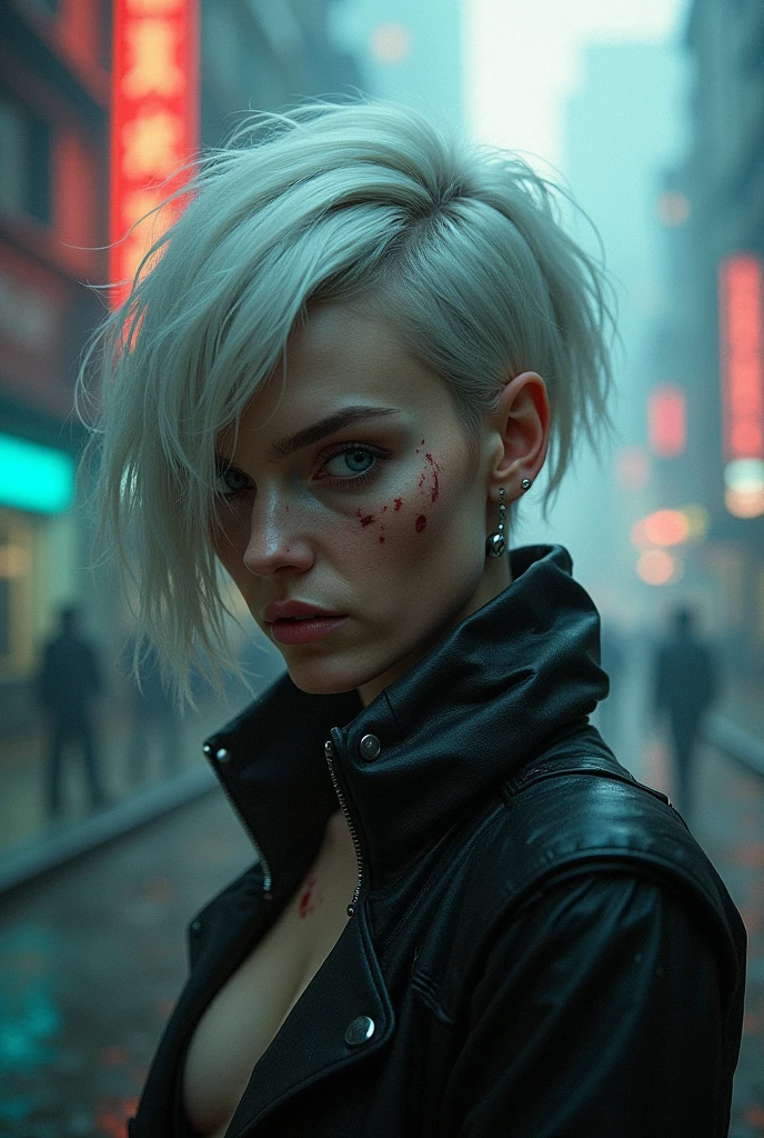 Rocker woman short hair gray eyes