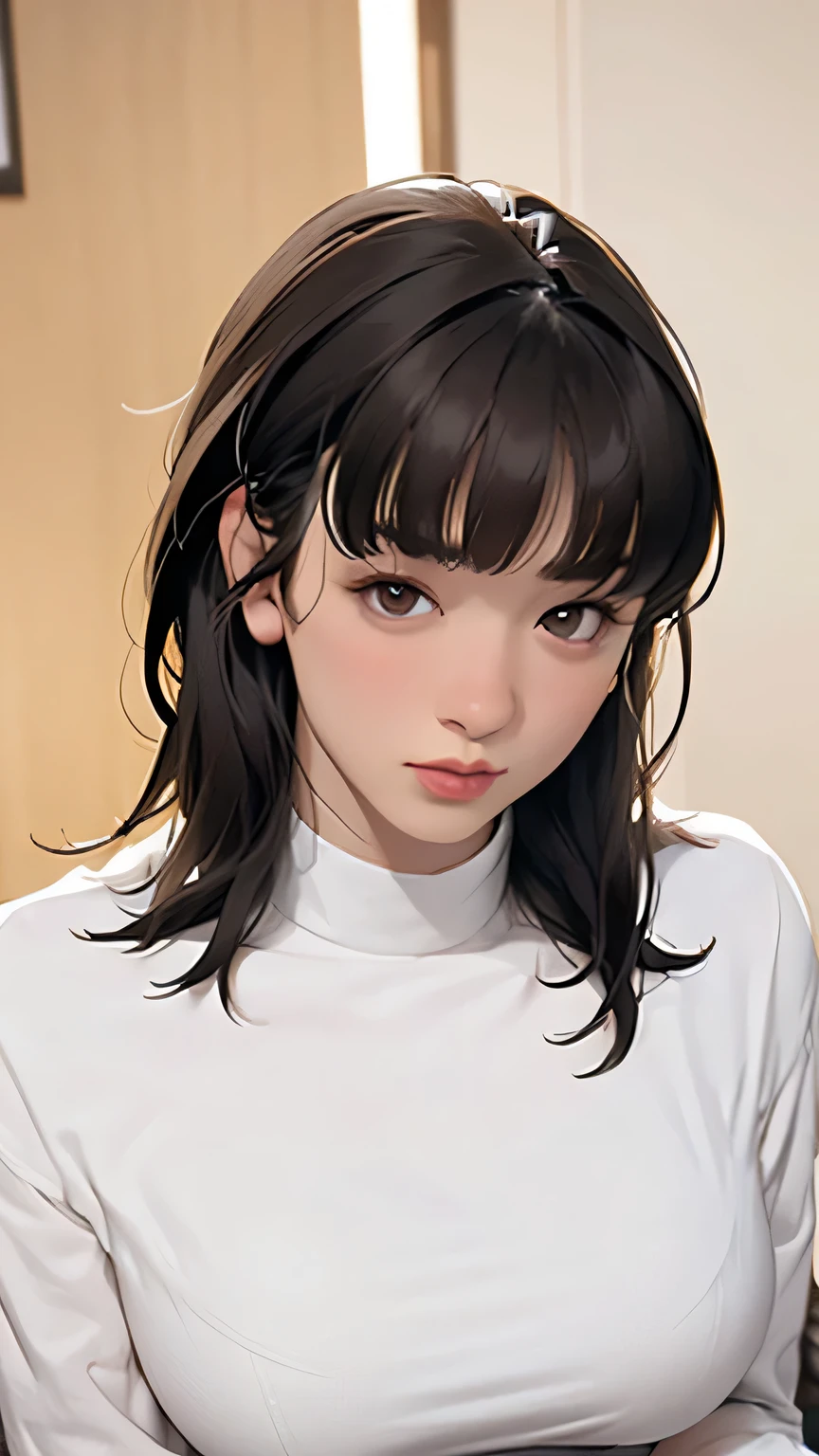 ((best quality)), (Super detailed), ((Ultra HD)), (High quality face shape), (((masterpiece))), a woman is, Hidden double eyelids, About makeup, ((fair)), (Oversized Clothes), brunette color hair, Japanese, Medium breasts, mood, mood, ((sad)), (sentimental)), The scene is, Sportswear, Golden Ratio, inked, watercolor, Drop ink, High contrast