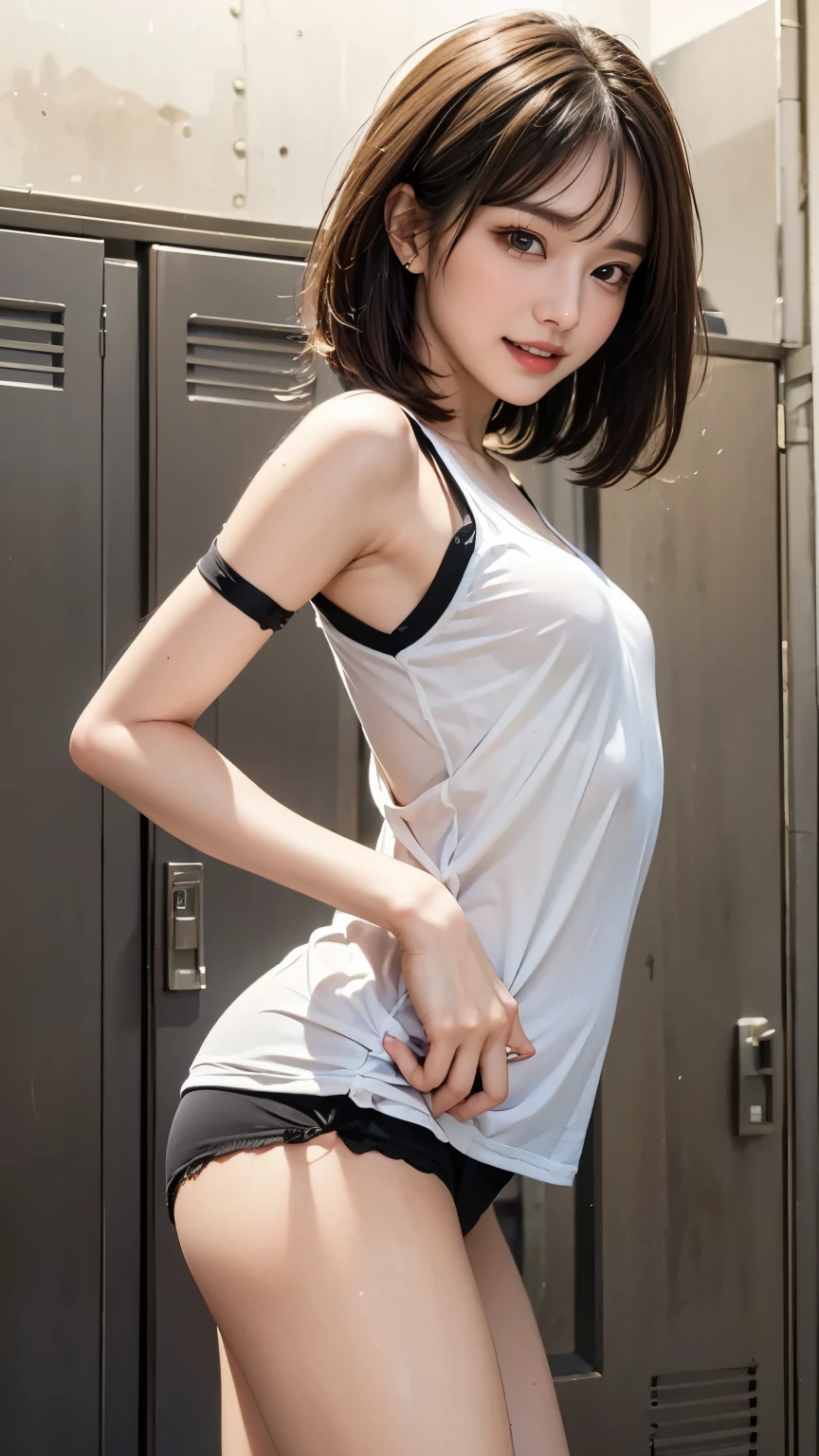 （8K，RAW photos，超高分辨率，best qualtiy，tmasterpiece：1.2），（photorealistic illustration），beautifullegs， 10 year old girl，Innocent little girl，taut skin，Very detailed facial and skin texture，Detailed eyes，二重まぶた，healthy-looking skin，Black color hair，Wear a vest，In the stadium