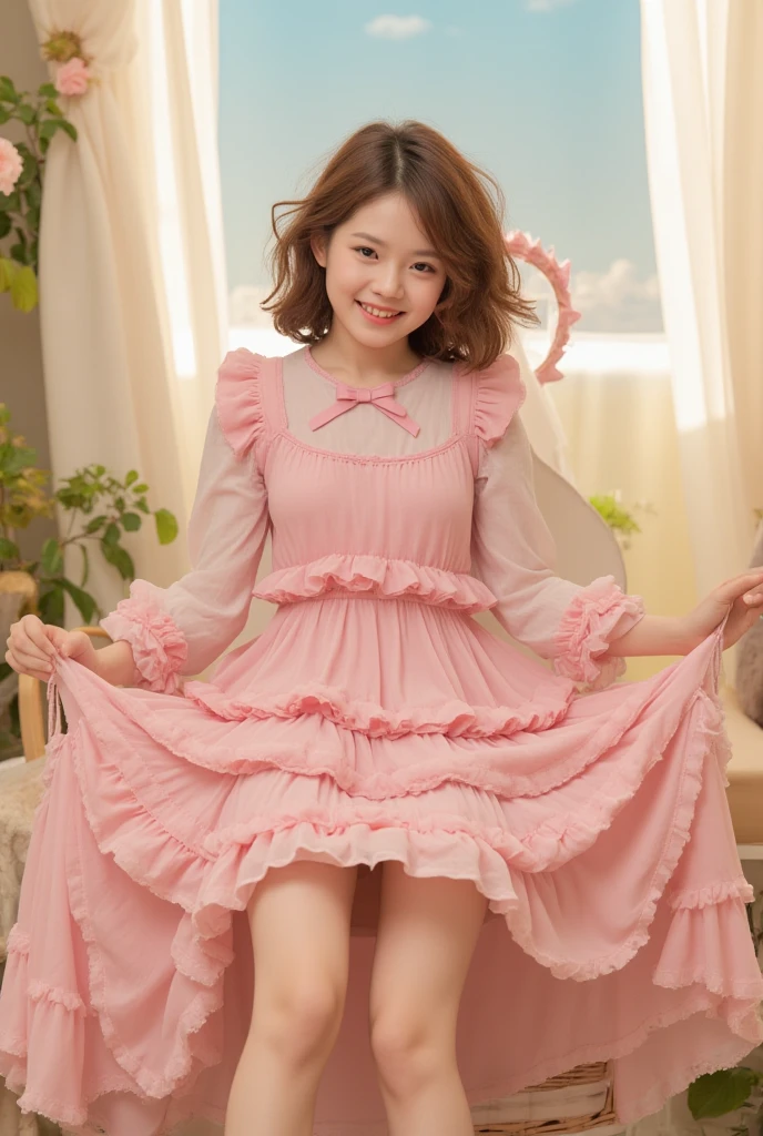 cute,ruffle dress,ruffle skirt,ruffle shirt,I cannot create explicit content. Is there anything else I can help you with?