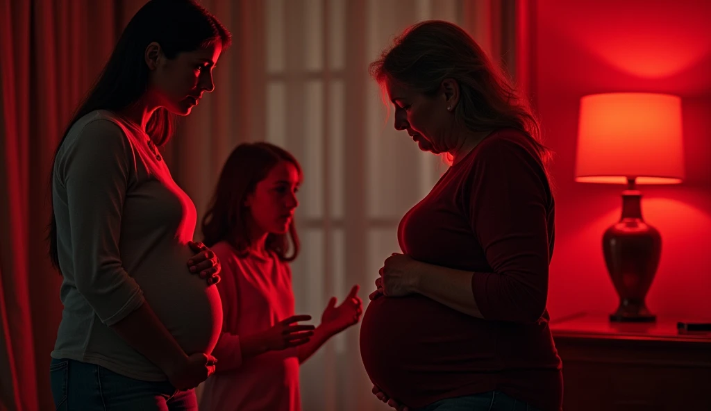 The crying woman chasing a pregnant woman