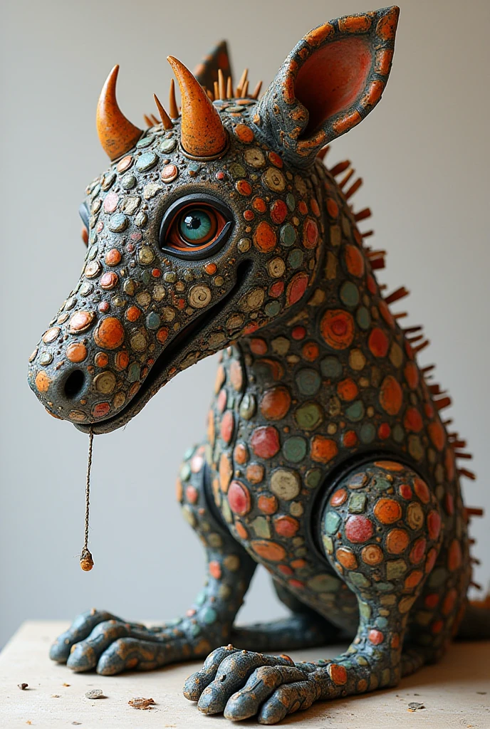 Create different animals using reusable materials, inspired by Bordalo II as a background for a wall , focused on details